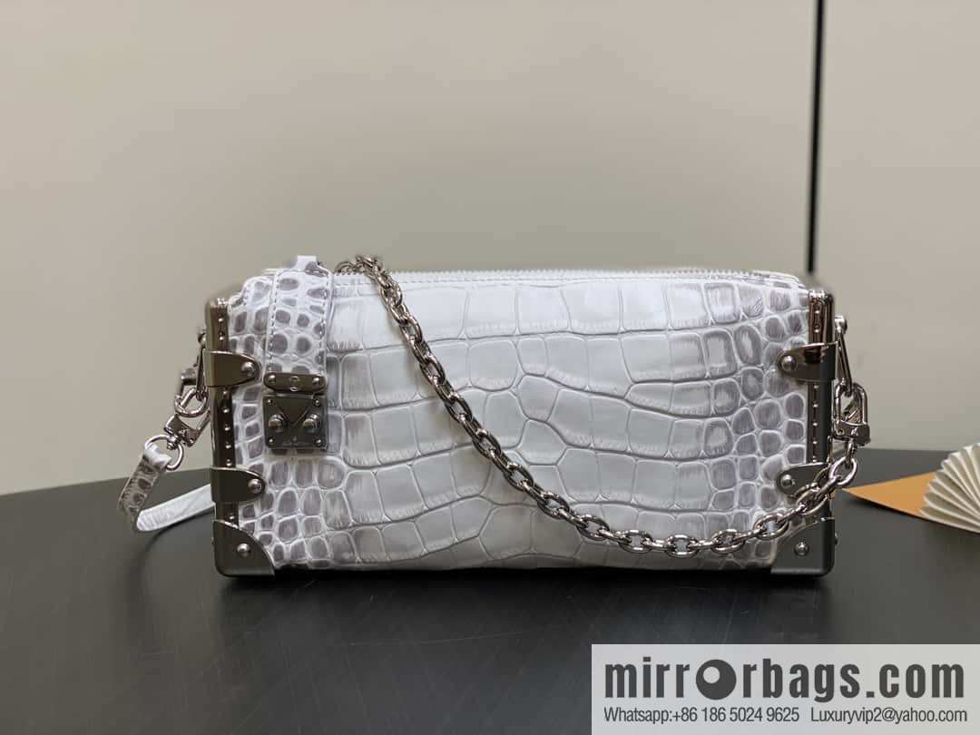 [Boutique‑grade] M25445 white Himalayan crocodile pattern full leather, soft box series SLIM TRUNK handbag