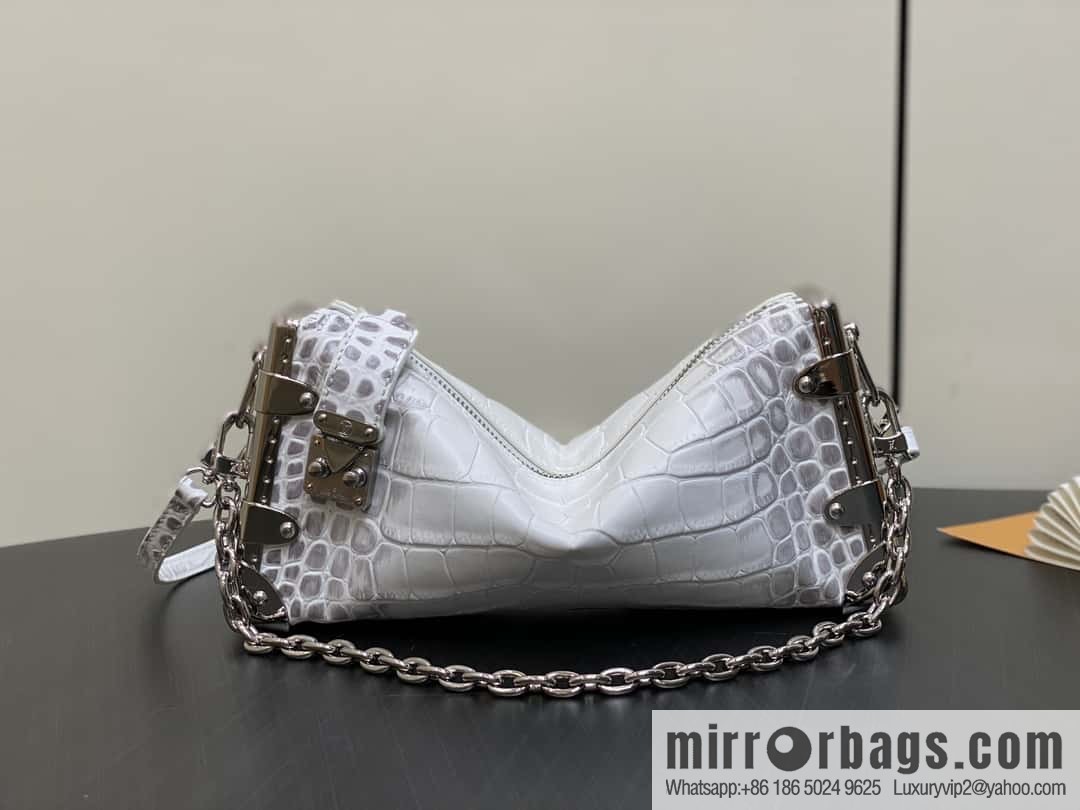 [Boutique‑grade] M25445 white Himalayan crocodile pattern full leather, soft box series SLIM TRUNK handbag