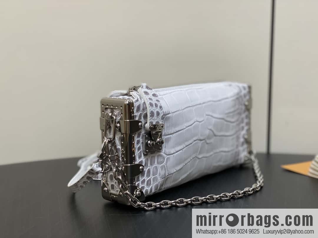 [Boutique‑grade] M25445 white Himalayan crocodile pattern full leather, soft box series SLIM TRUNK handbag
