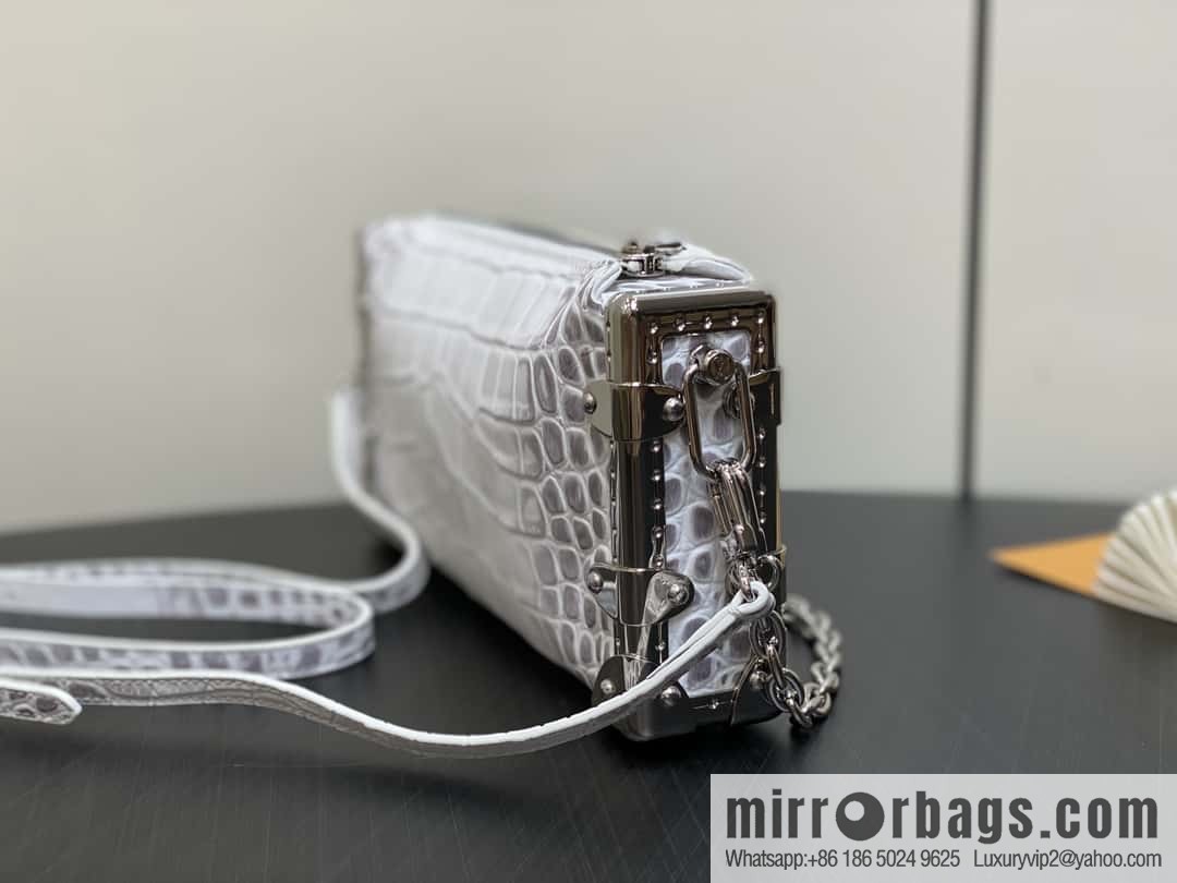 [Boutique‑grade] M25445 white Himalayan crocodile pattern full leather, soft box series SLIM TRUNK handbag