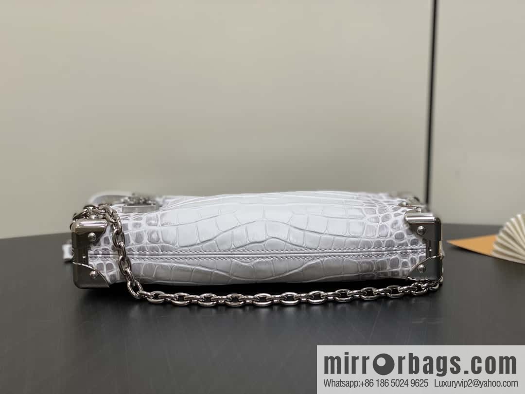 [Boutique‑grade] M25445 white Himalayan crocodile pattern full leather, soft box series SLIM TRUNK handbag