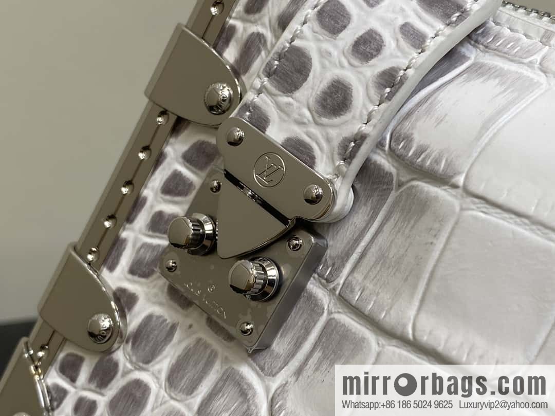 [Boutique‑grade] M25445 white Himalayan crocodile pattern full leather, soft box series SLIM TRUNK handbag