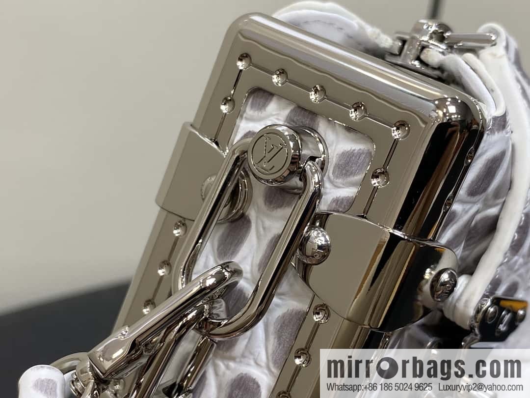 [Boutique‑grade] M25445 white Himalayan crocodile pattern full leather, soft box series SLIM TRUNK handbag