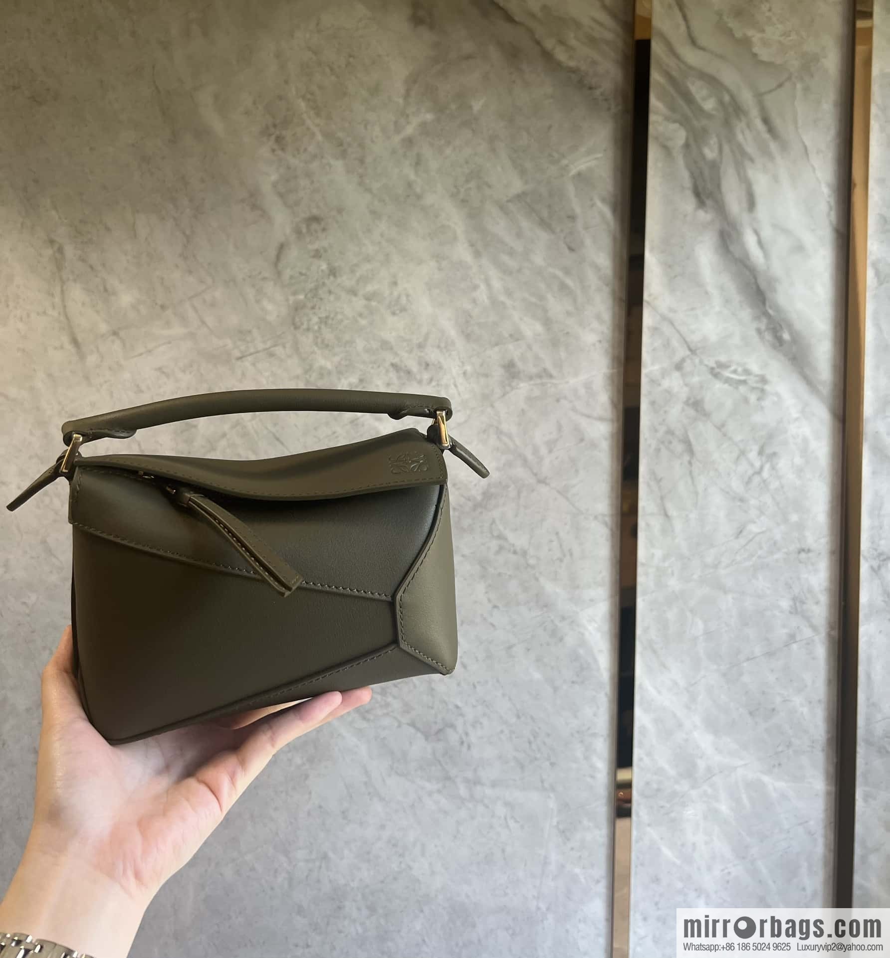 LOEWE new practice mini shoulder strap adjustable puzzle geometric pack 0680 khaki green 18CM