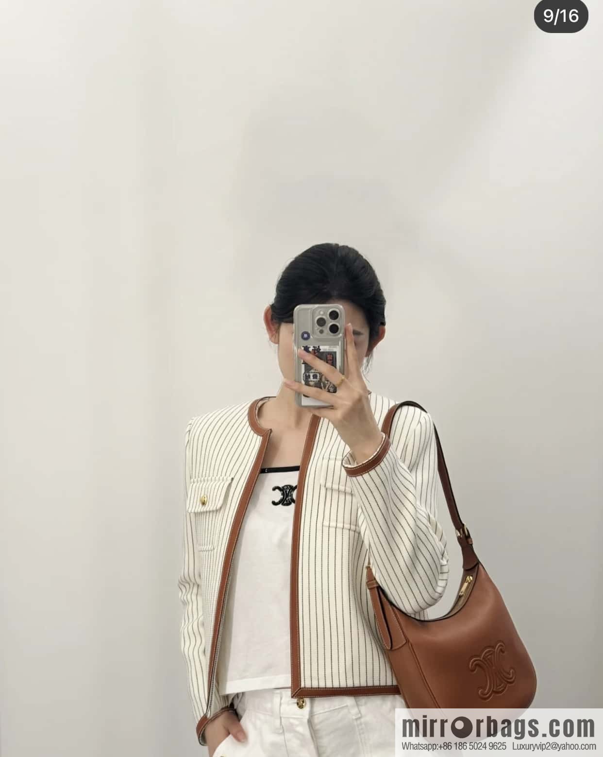 CELINE S HELOISE TRIOMPHE soft cow leather (fabric) handbag 117253 brown
