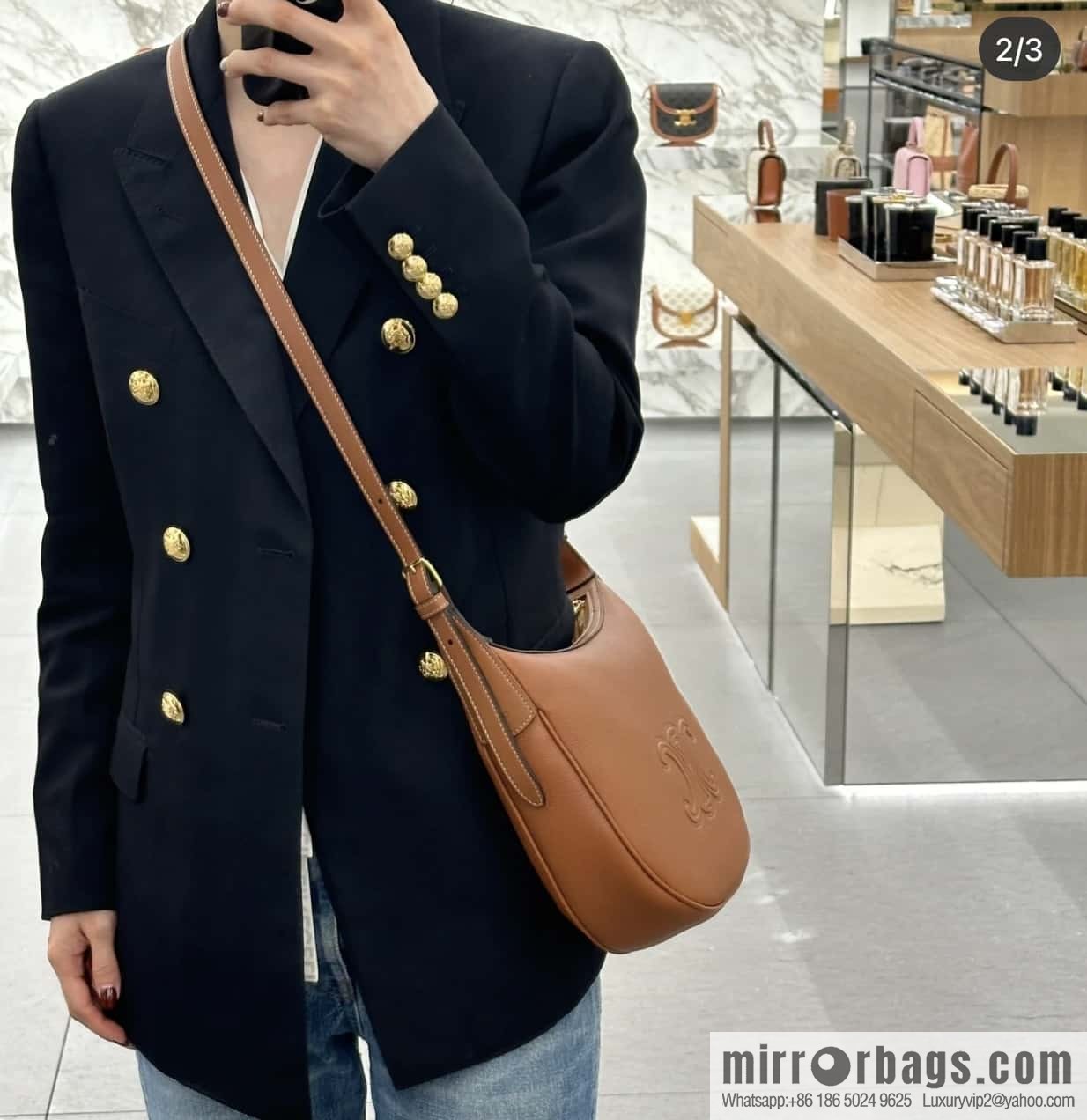 CELINE S HELOISE TRIOMPHE soft cow leather (fabric) handbag 117253 brown