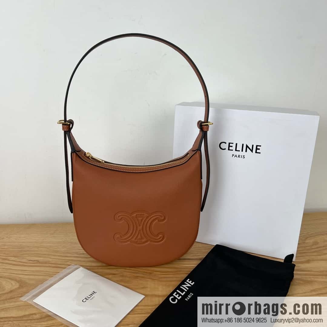 CELINE S HELOISE TRIOMPHE soft cow leather (fabric) handbag 117253 brown