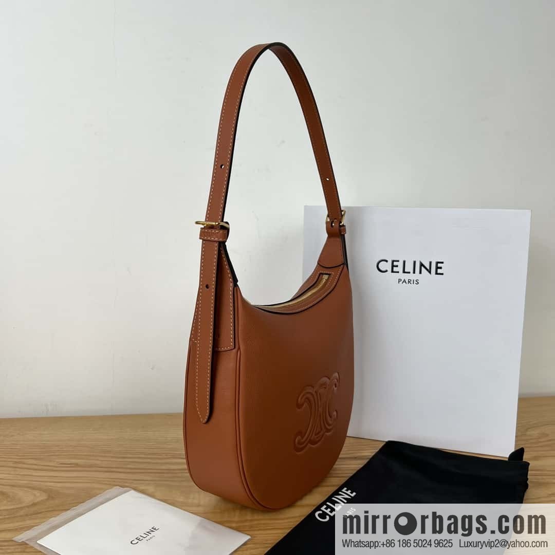 CELINE S HELOISE TRIOMPHE soft cow leather (fabric) handbag 117253 brown
