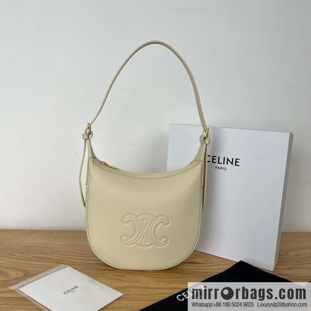 CELINE S HELOISE TRIOMPHE Soft cow leather (fabric) handbag 117253 Milk white
