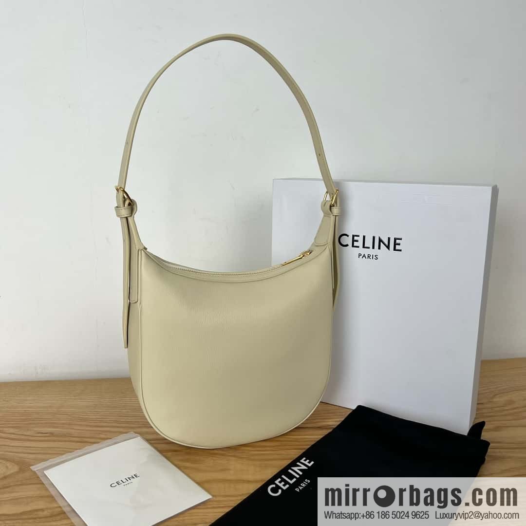 CELINE S HELOISE TRIOMPHE Soft cow leather (fabric) handbag 117253 Milk white