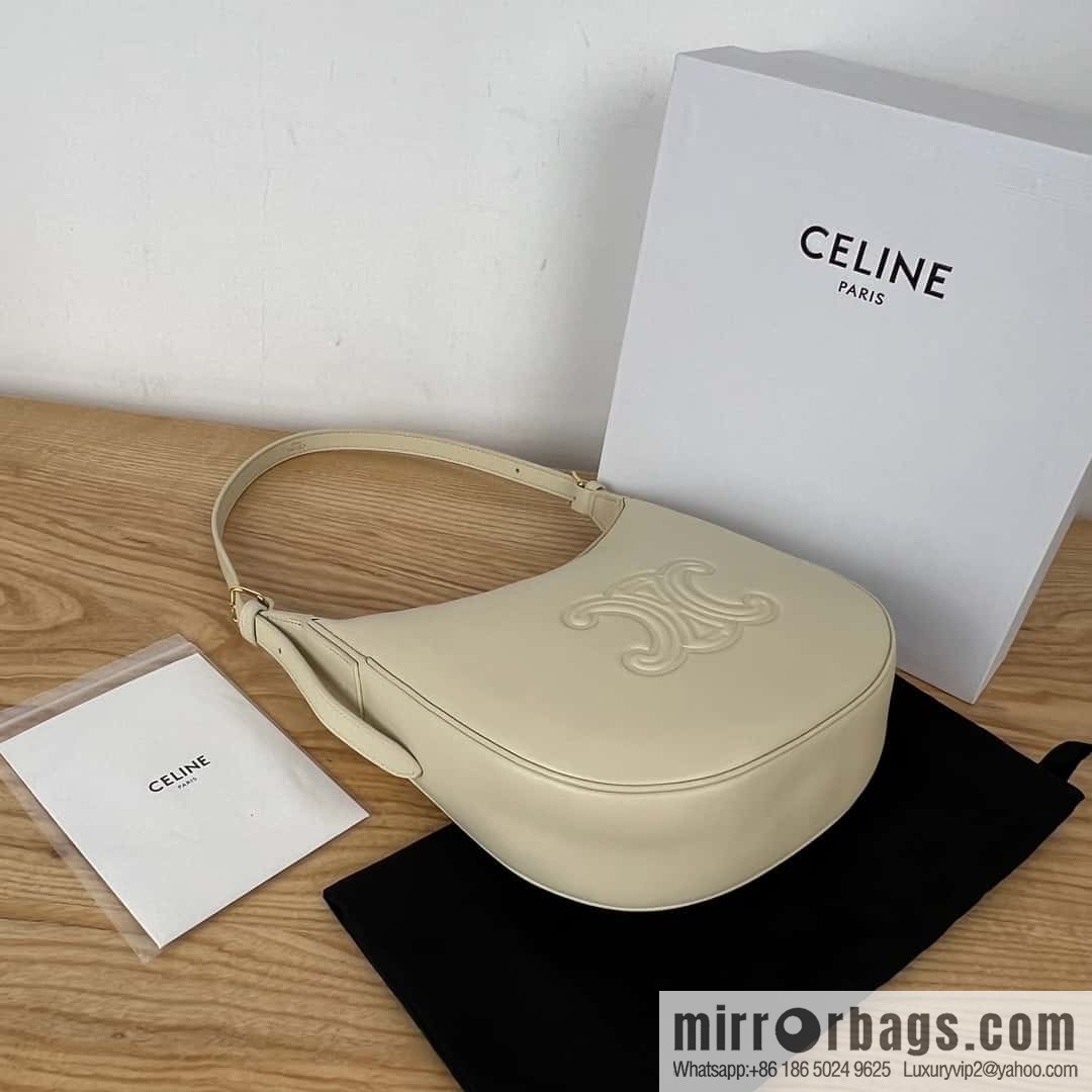 CELINE S HELOISE TRIOMPHE Soft cow leather (fabric) handbag 117253 Milk white