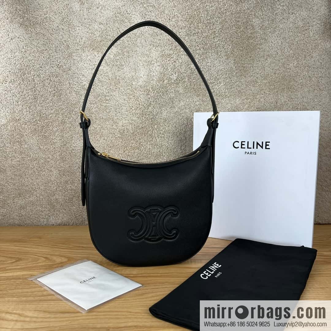CELINE S HELOISE TRIOMPHE soft cow leather (fabric) handbag 117253 black