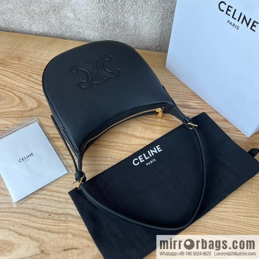 CELINE S HELOISE TRIOMPHE soft cow leather (fabric) handbag 117253 black