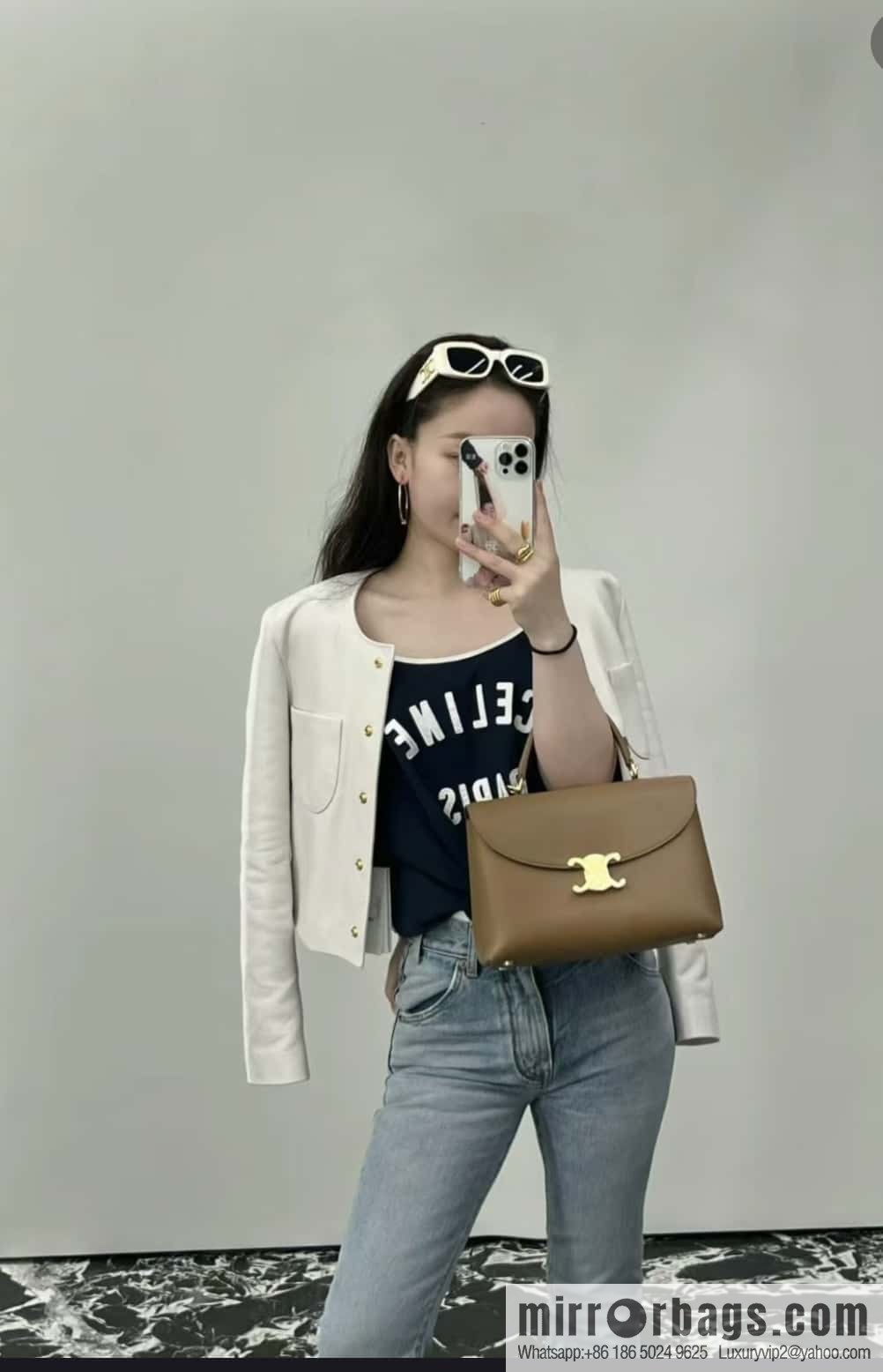 CELINE NINO Medium soft cow leather (fabric) handbag 117523 brown