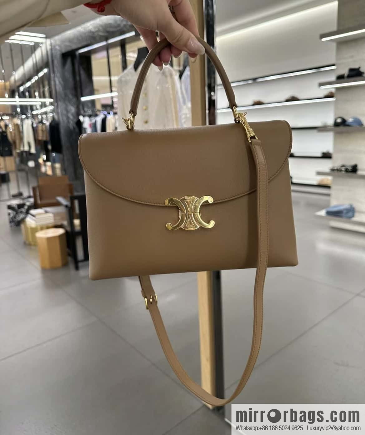 CELINE NINO Medium soft cow leather (fabric) handbag 117523 brown