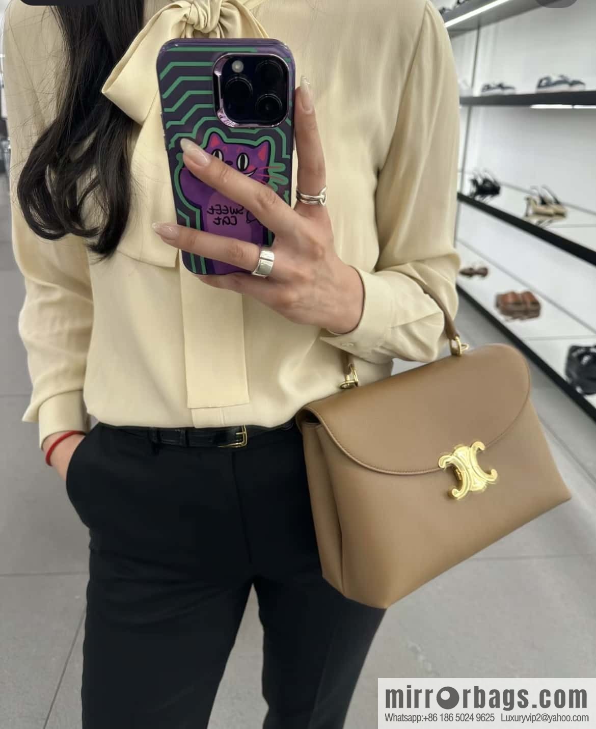 CELINE NINO Medium soft cow leather (fabric) handbag 117523 brown