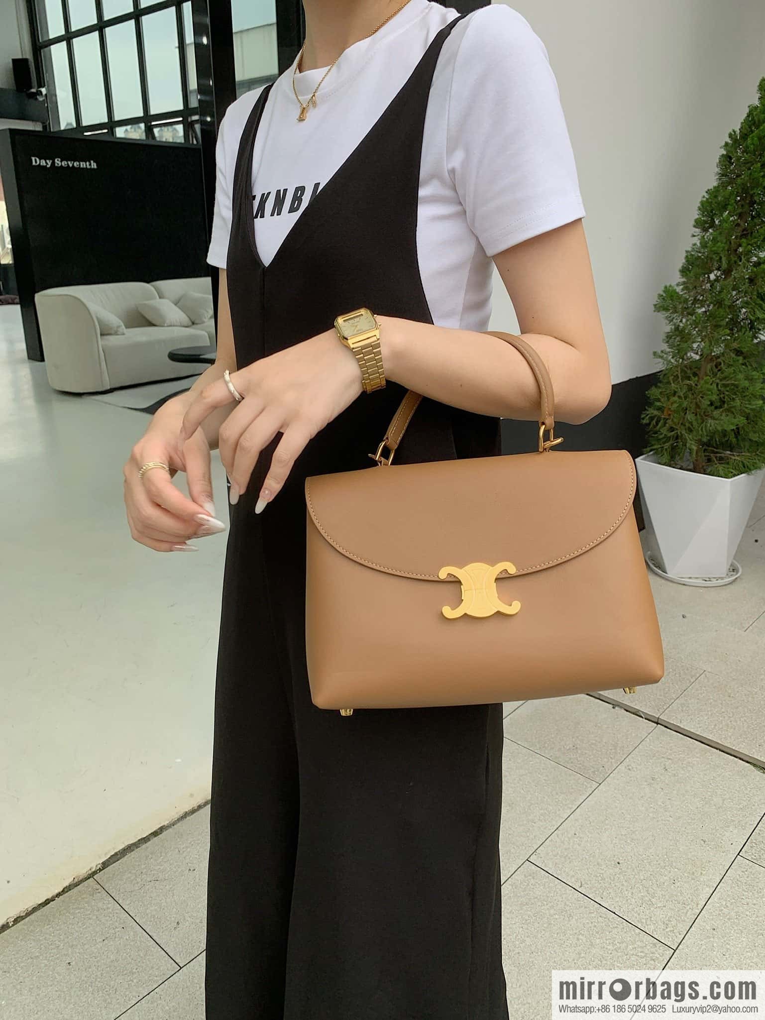 CELINE NINO Medium soft cow leather (fabric) handbag 117523 brown