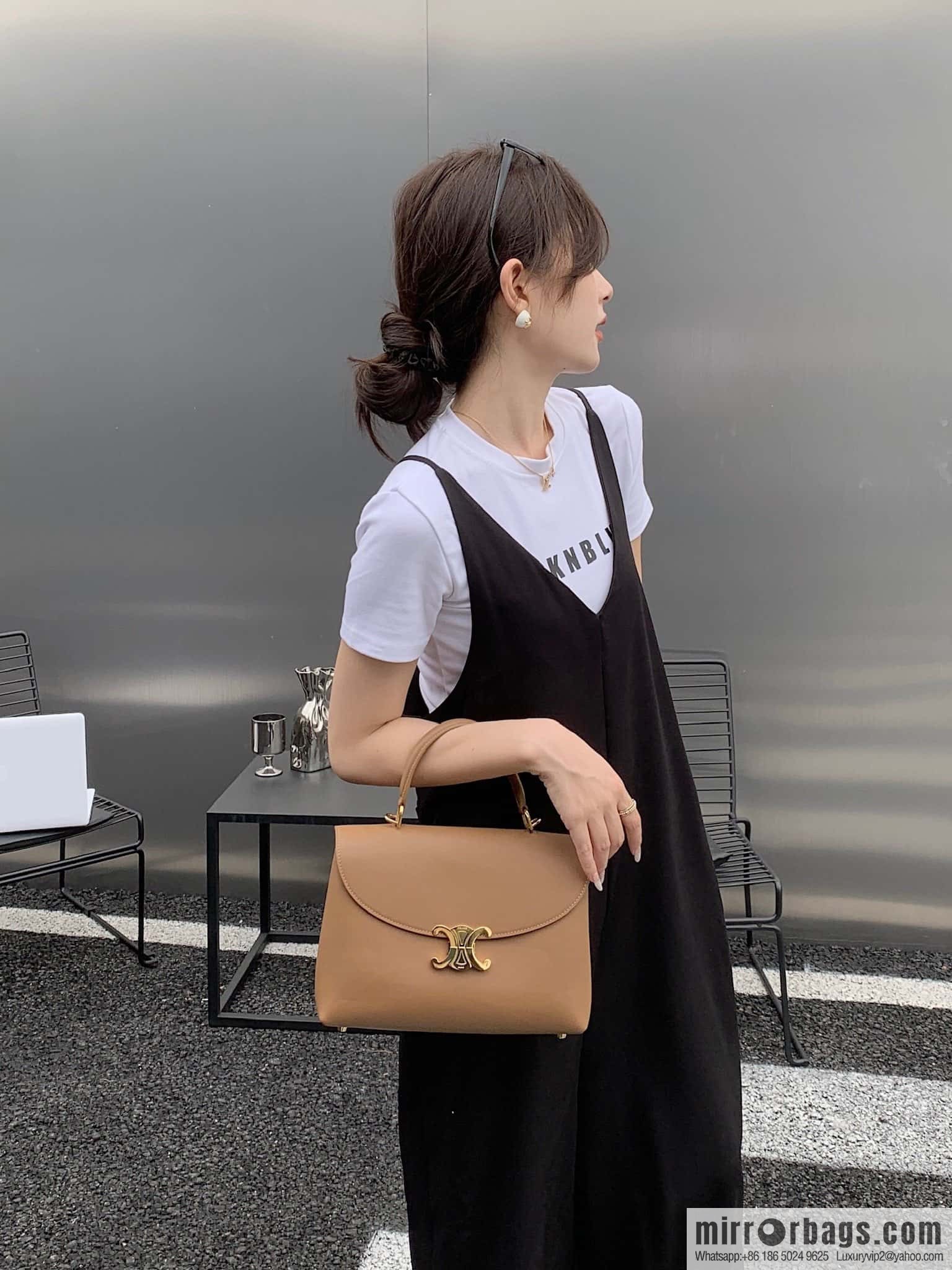 CELINE NINO Medium soft cow leather (fabric) handbag 117523 brown