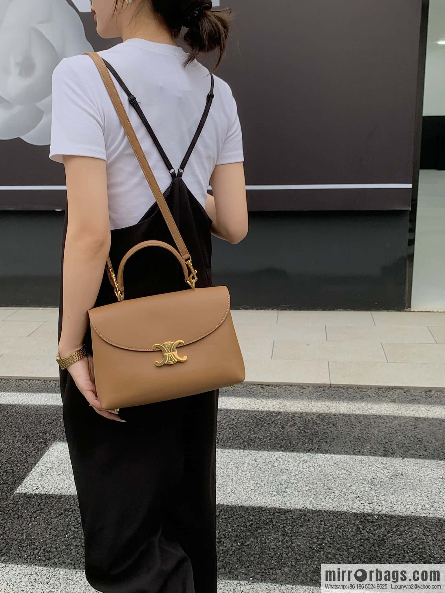 CELINE NINO Medium soft cow leather (fabric) handbag 117523 brown