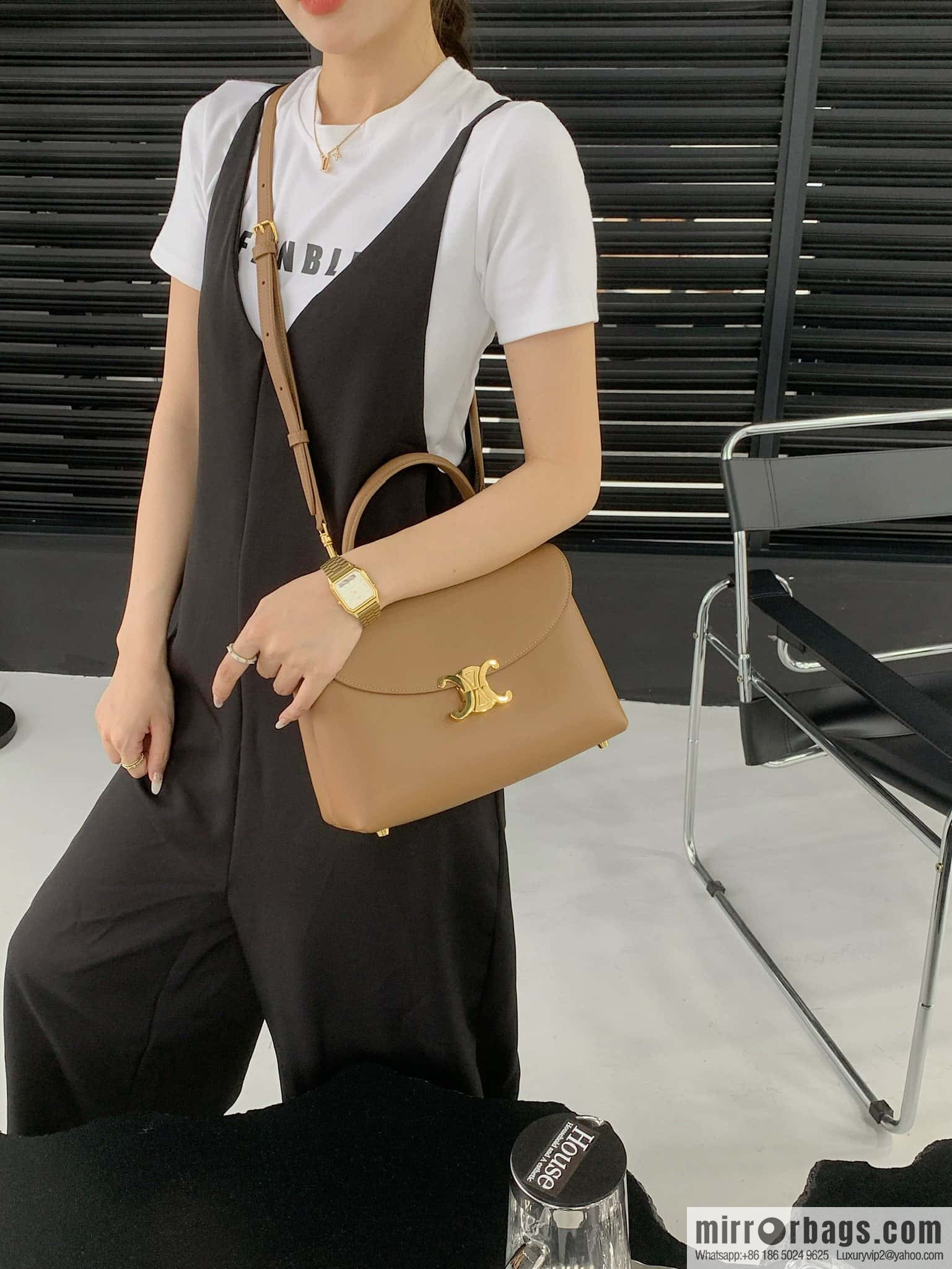CELINE NINO Medium soft cow leather (fabric) handbag 117523 brown