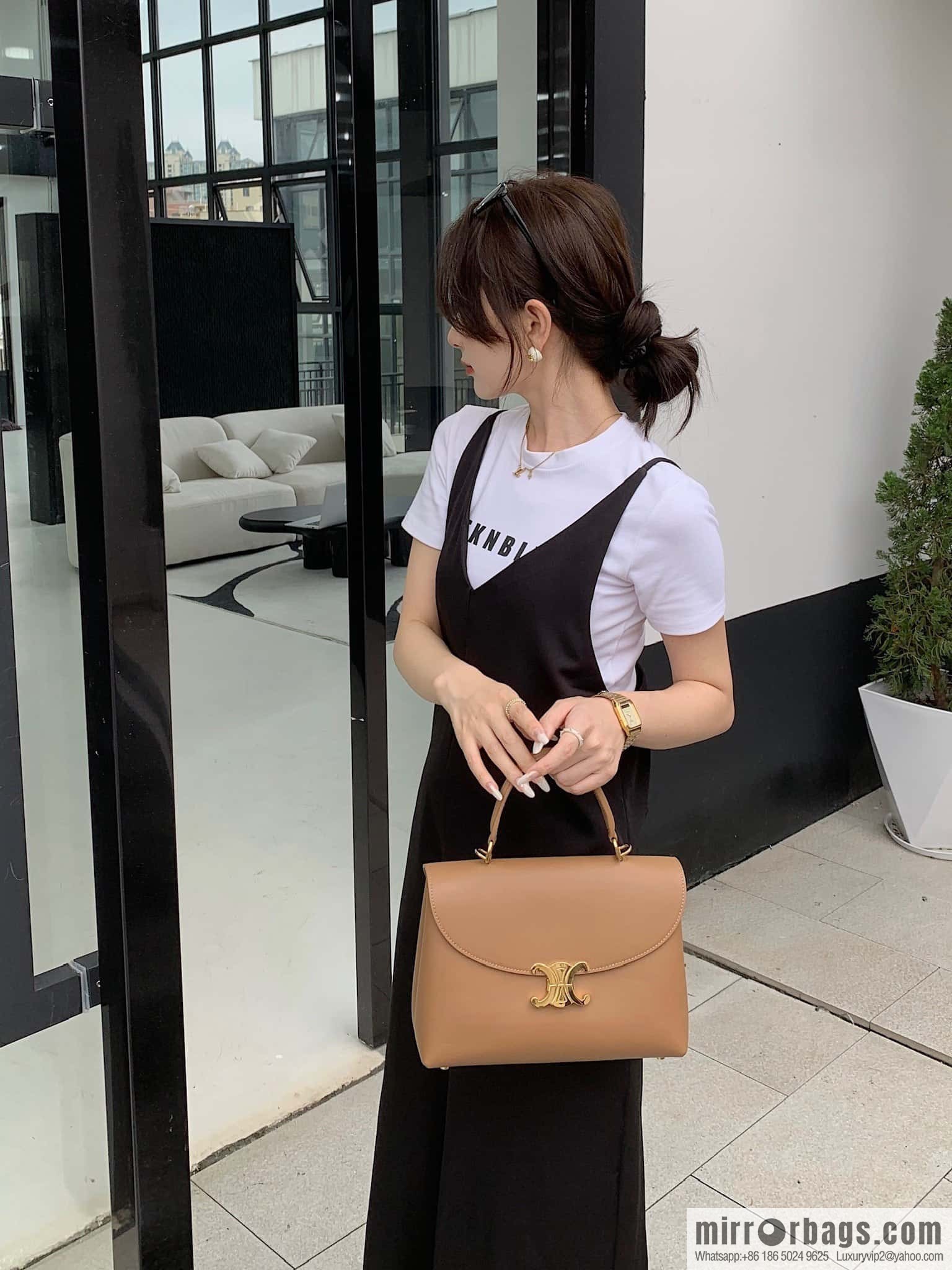 CELINE NINO Medium soft cow leather (fabric) handbag 117523 brown