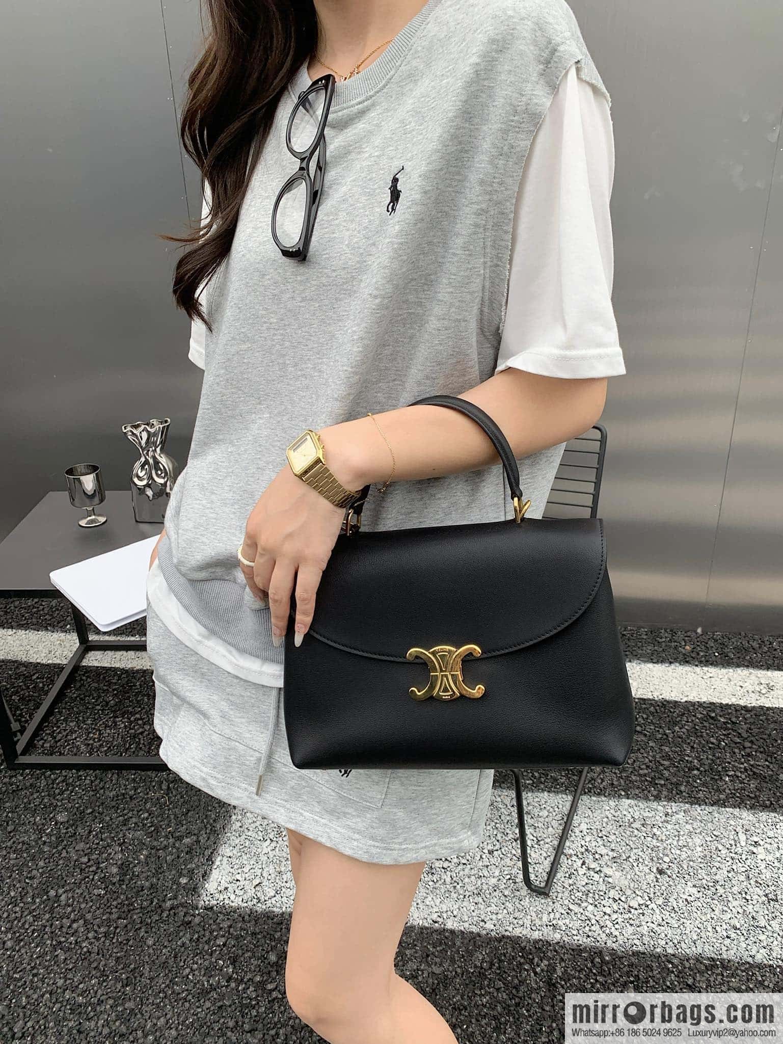 CELINE NINO Medium soft leather (fabric) handbag 117523 black
