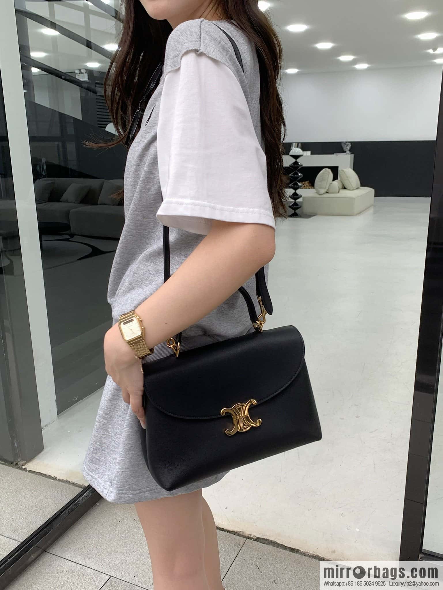 CELINE NINO Medium soft leather (fabric) handbag 117523 black
