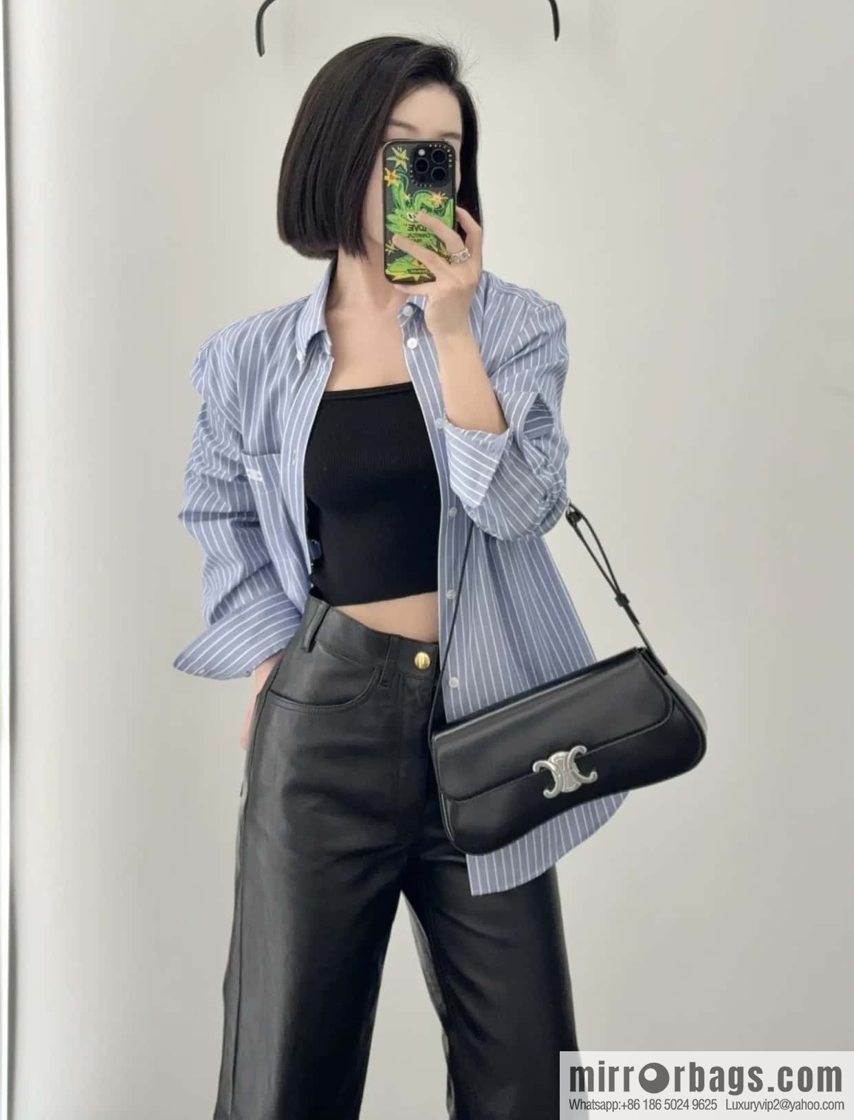 CELINE LOLA medium glossy cow leather (fabric) handbag 115533 black