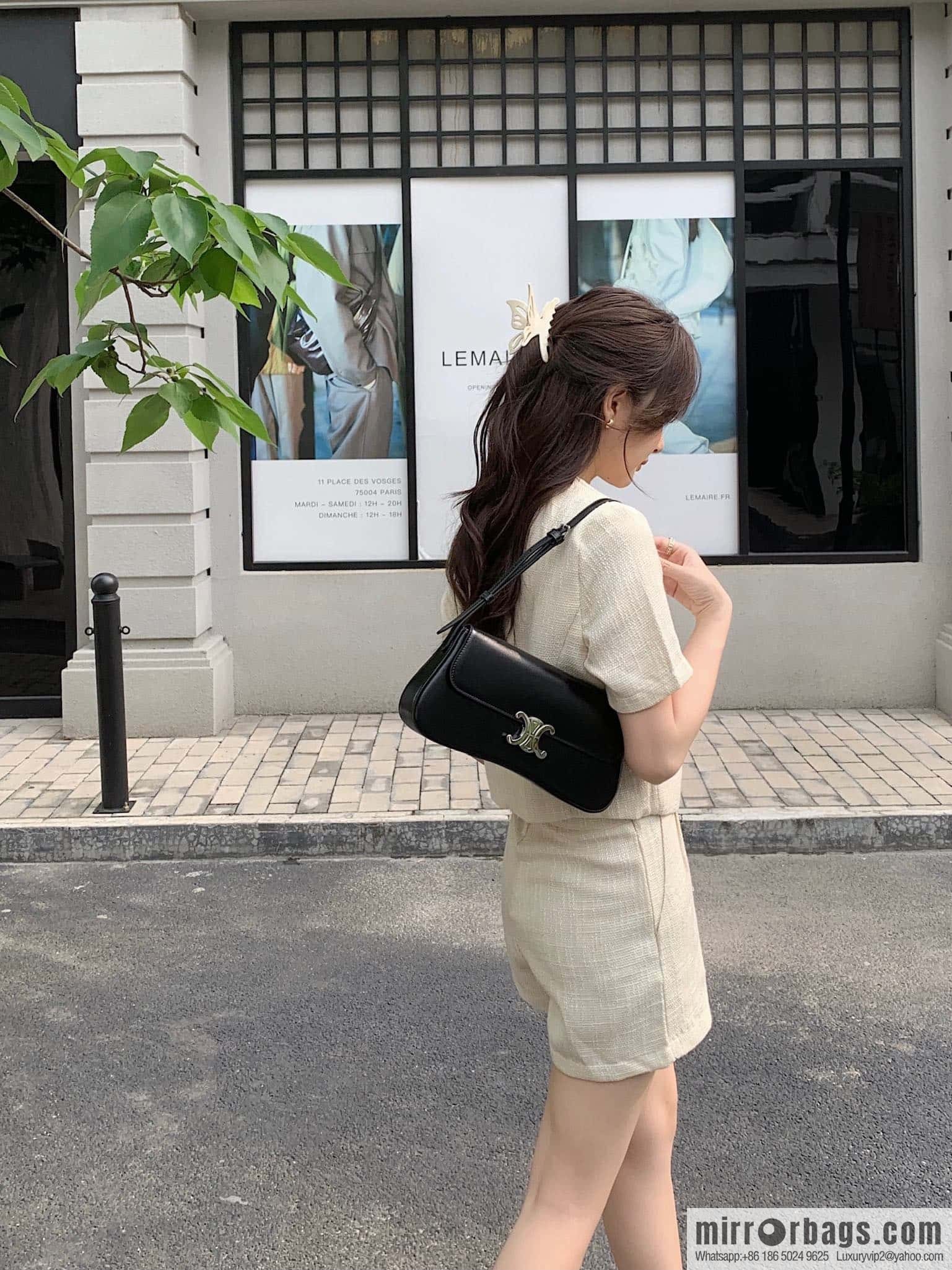CELINE LOLA medium glossy cow leather (fabric) handbag 115533 black