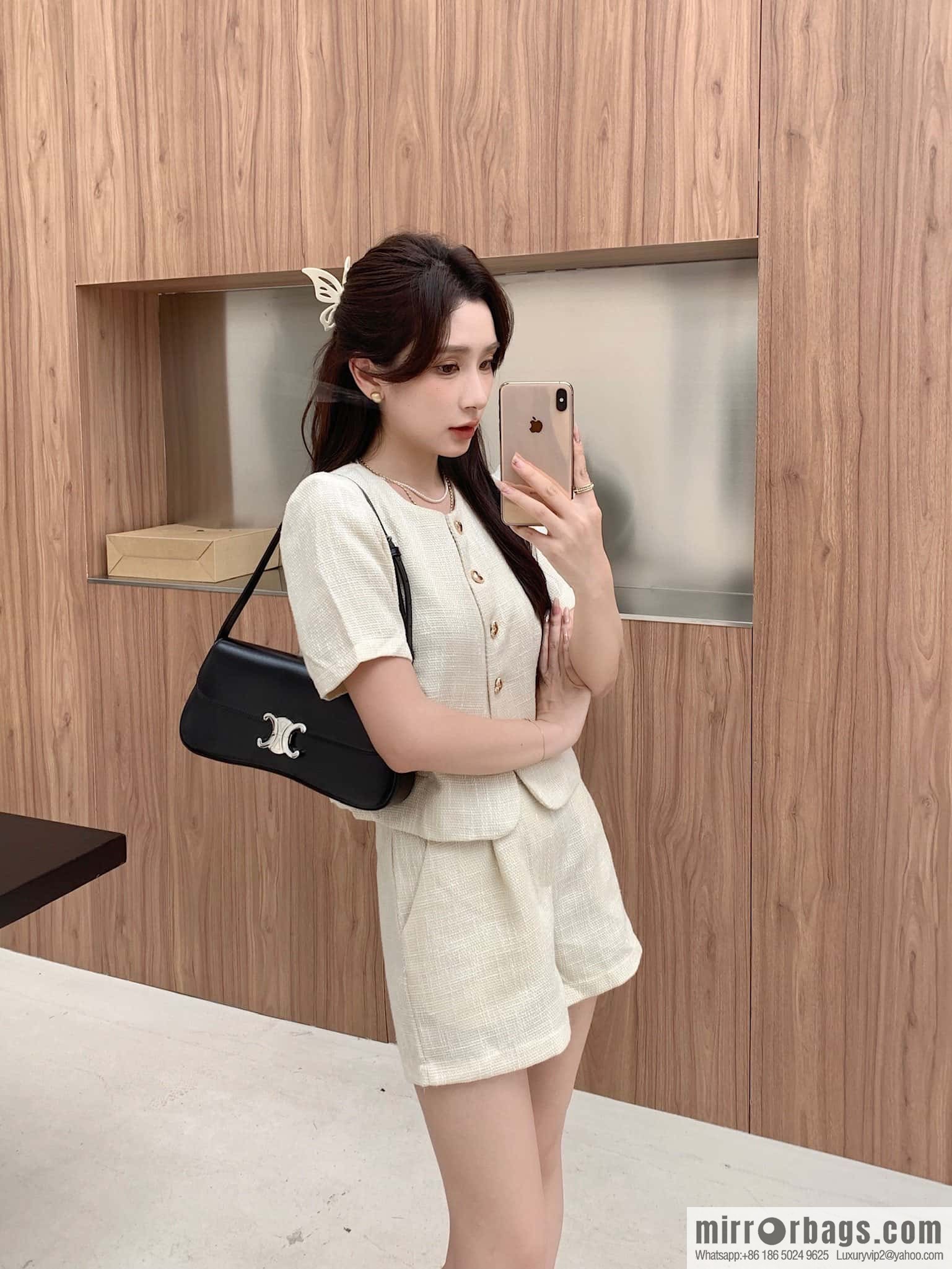 CELINE LOLA medium glossy cow leather (fabric) handbag 115533 black