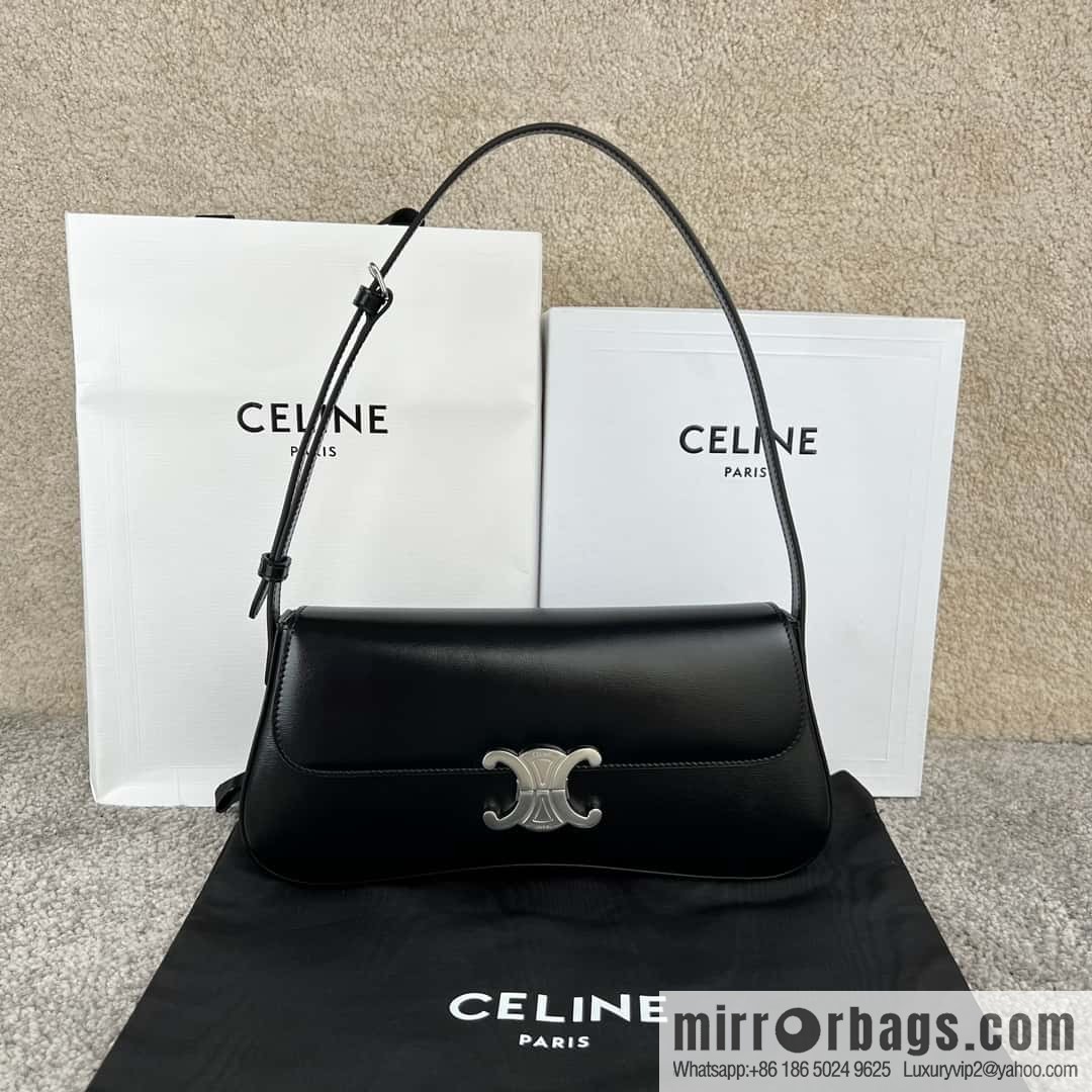 CELINE LOLA medium glossy cow leather (fabric) handbag 115533 black