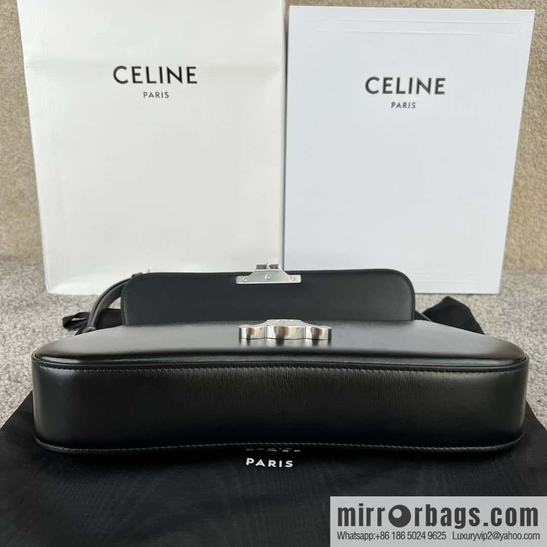 CELINE LOLA medium glossy cow leather (fabric) handbag 115533 black