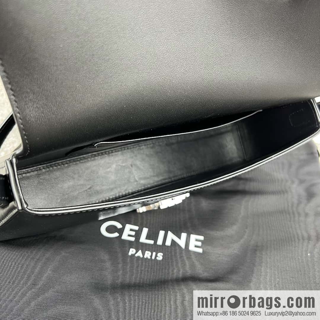 CELINE LOLA medium glossy cow leather (fabric) handbag 115533 black