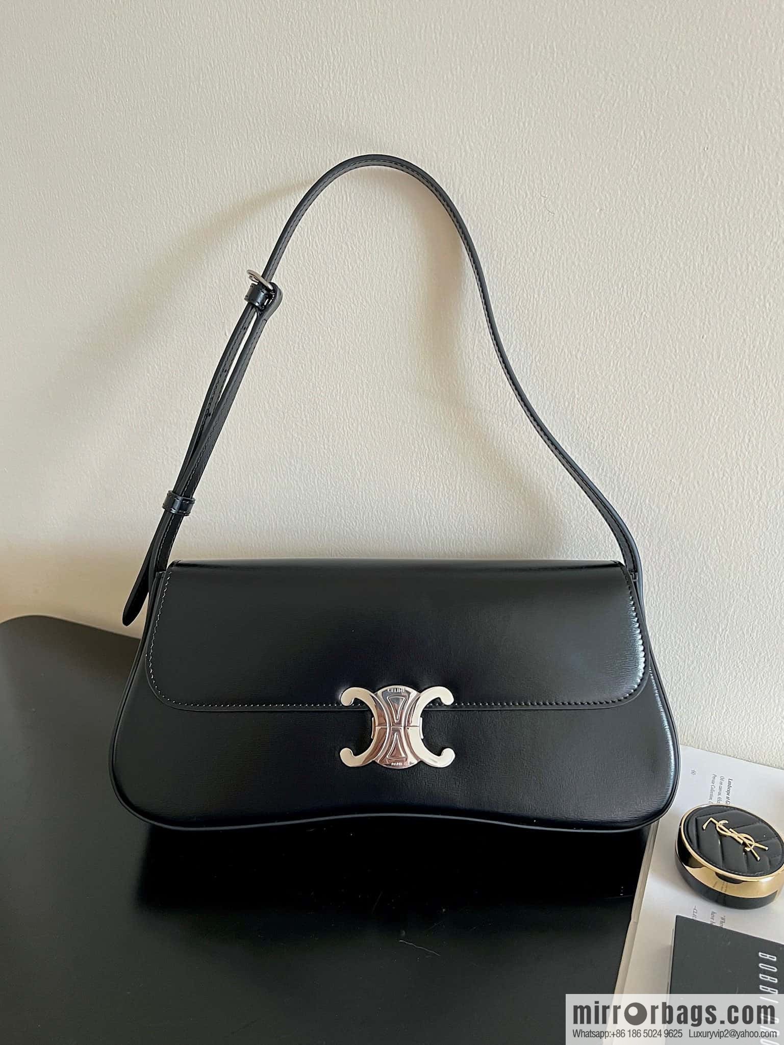 CELINE LOLA medium glossy cow leather (fabric) handbag 115533 black