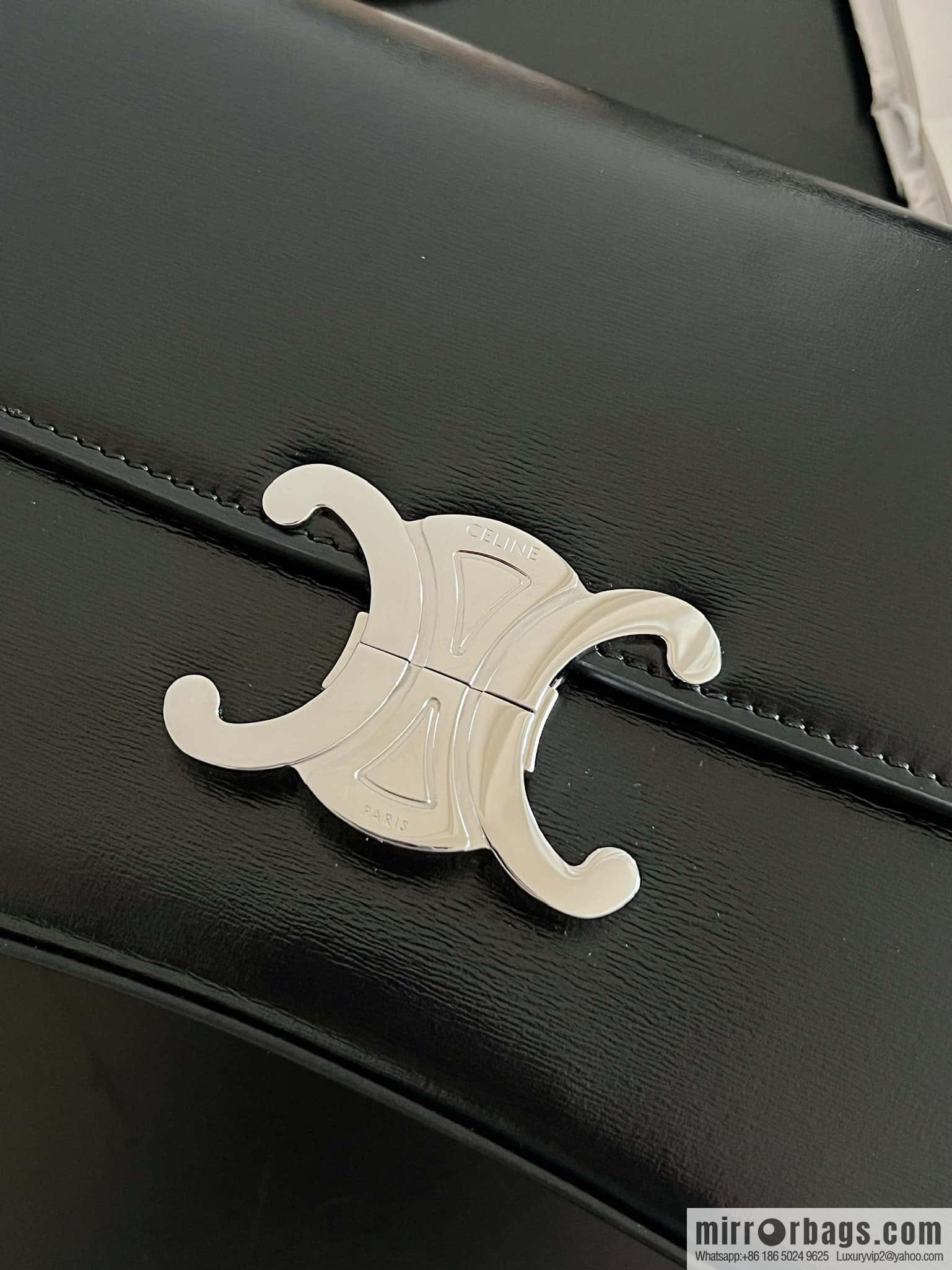 CELINE LOLA medium glossy cow leather (fabric) handbag 115533 black
