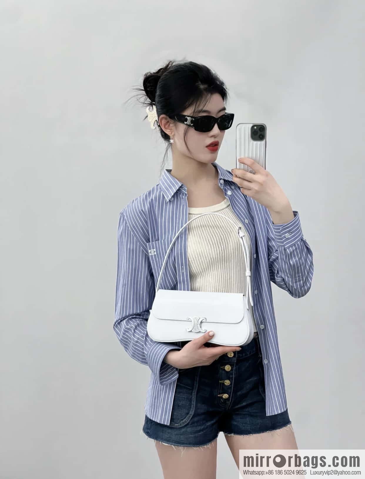 CELINE LOLA Medium glossy cow leather (fabric) handbag 115533 white
