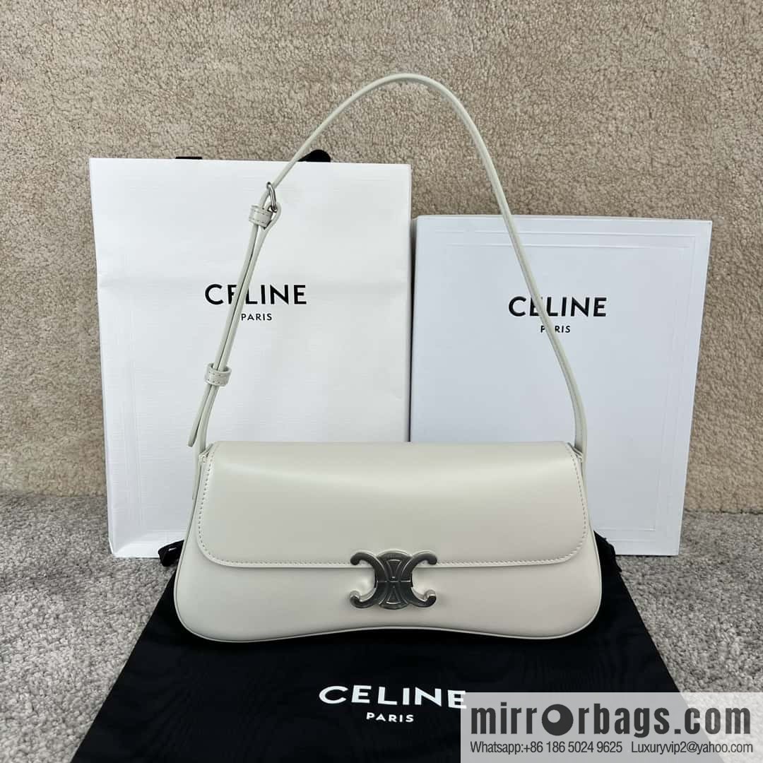 CELINE LOLA Medium glossy cow leather (fabric) handbag 115533 white