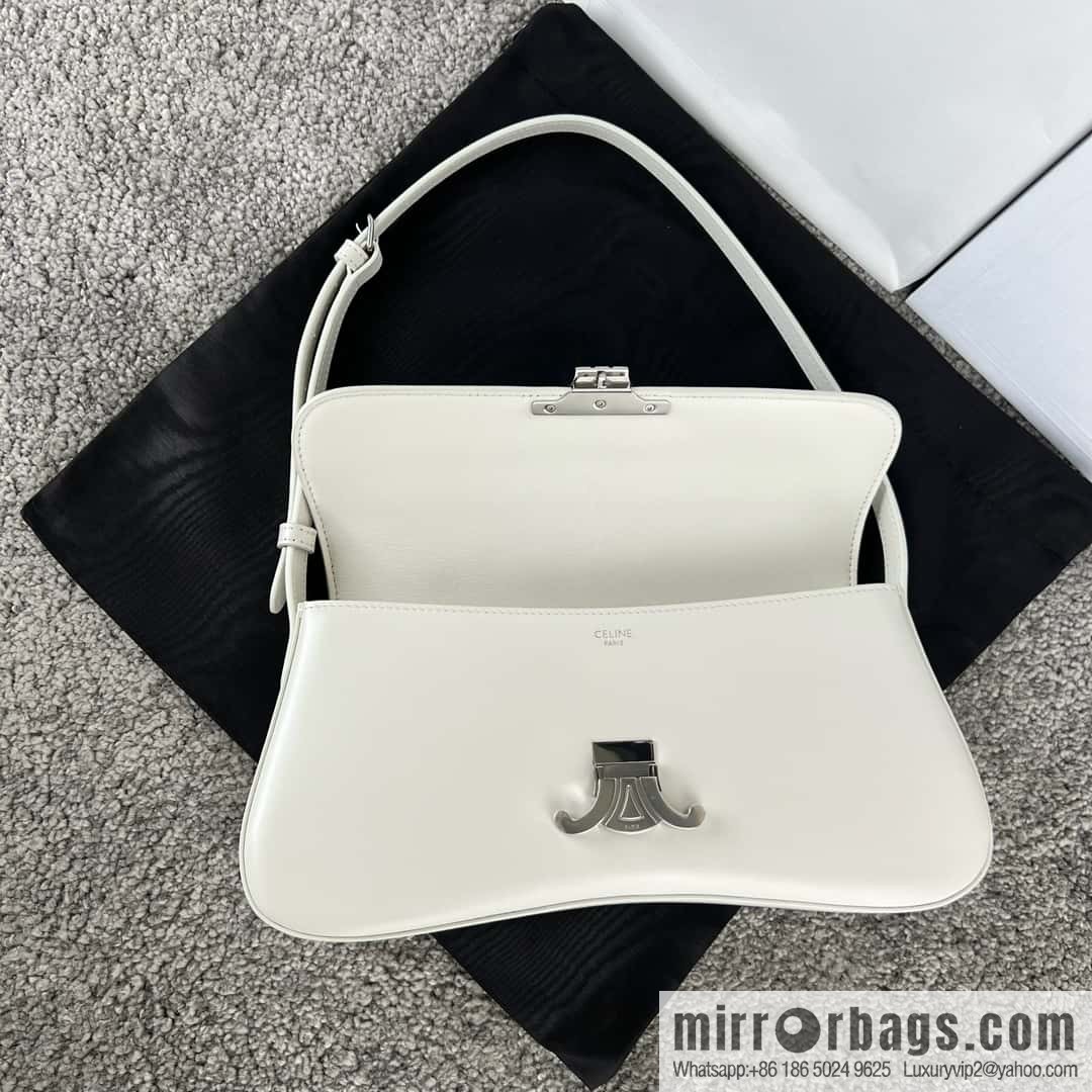 CELINE LOLA Medium glossy cow leather (fabric) handbag 115533 white