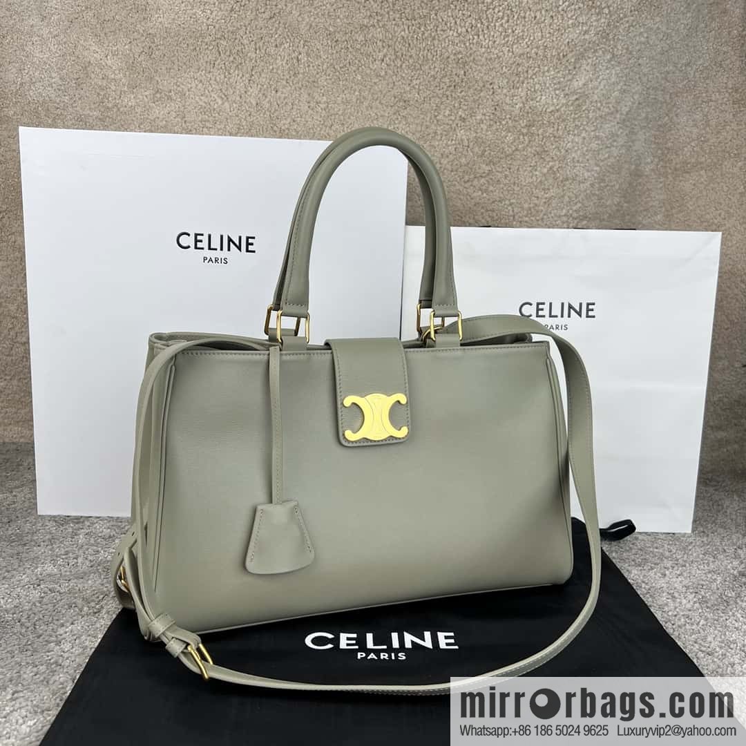 CELINE APPOLINE Medium soft cow leather (fabric) handbag 114963 grey green