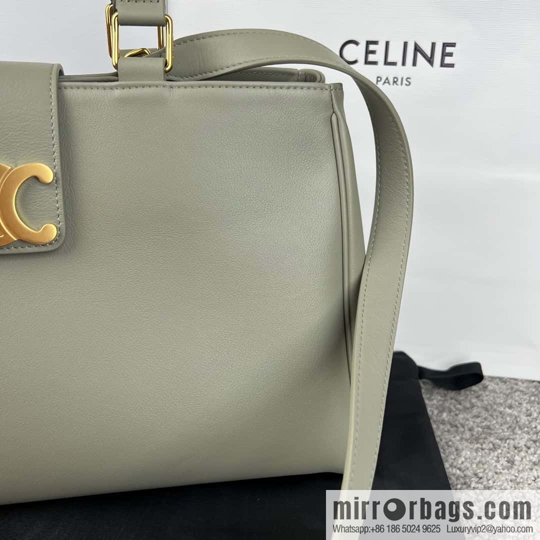 CELINE APPOLINE Medium soft cow leather (fabric) handbag 114963 grey green