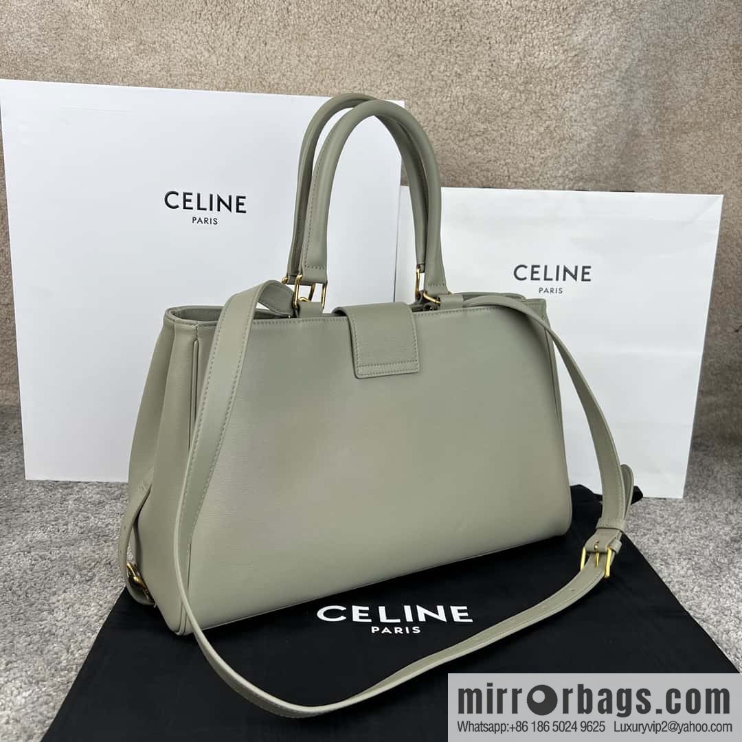CELINE APPOLINE Medium soft cow leather (fabric) handbag 114963 grey green