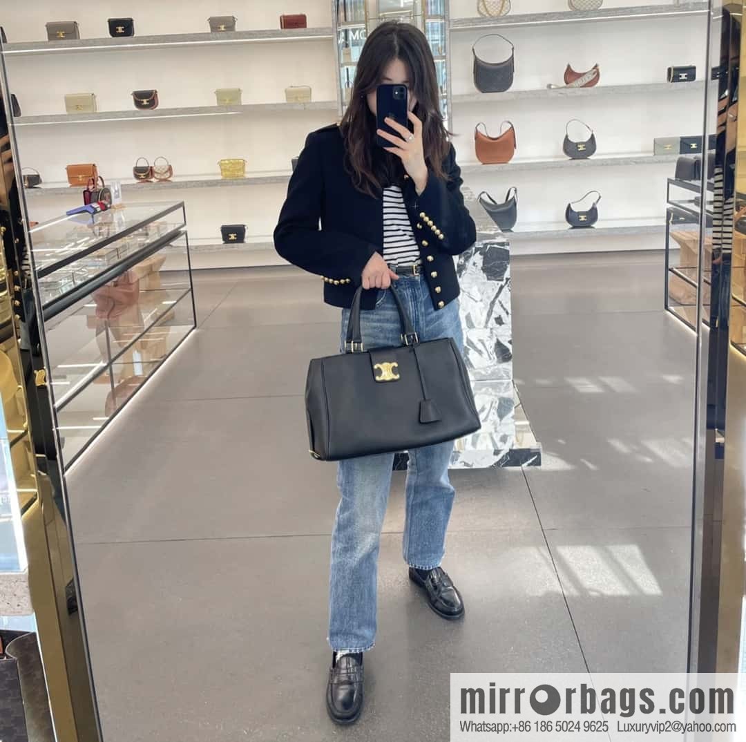 CELINE APPOLINE Medium soft cow leather (fabric) handbag 114963 black