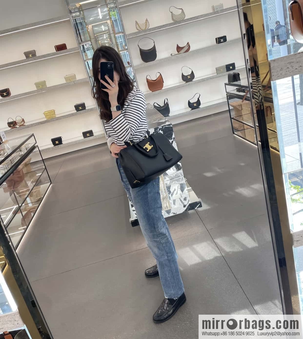 CELINE APPOLINE Medium soft cow leather (fabric) handbag 114963 black