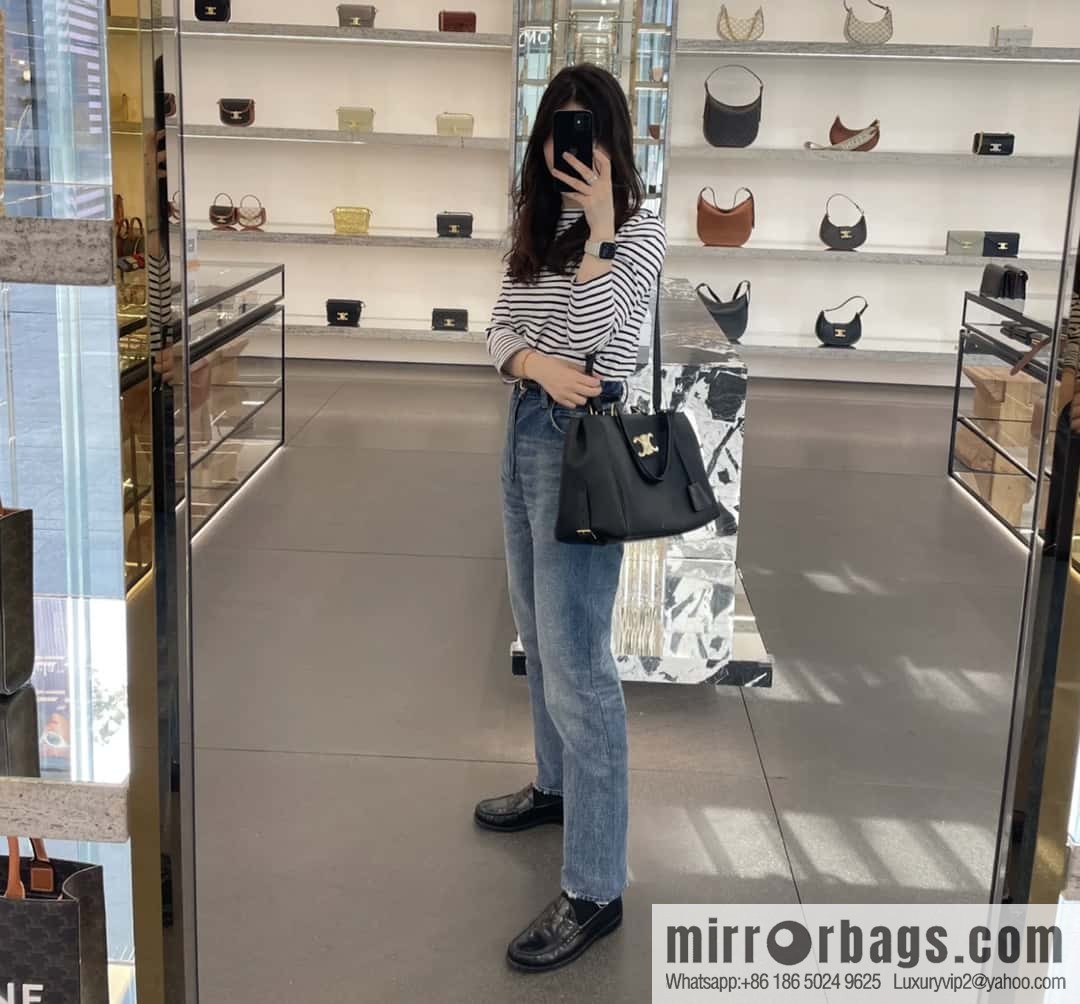 CELINE APPOLINE Medium soft cow leather (fabric) handbag 114963 black