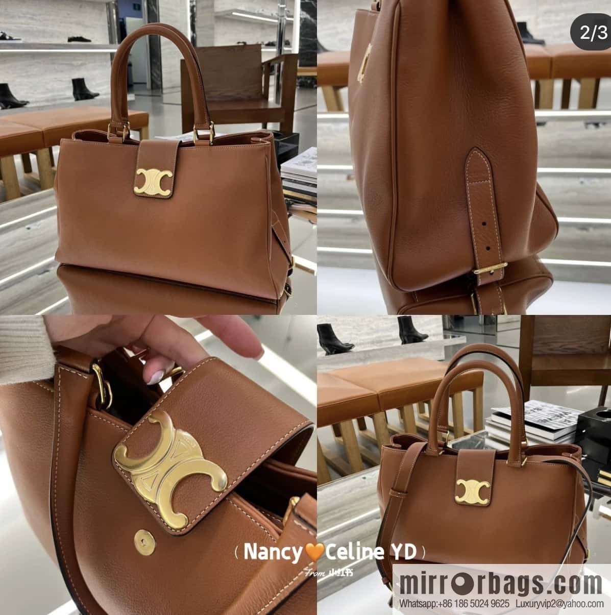 CELINE APPOLINE Medium soft cow leather (fabric) handbag 114963 brown