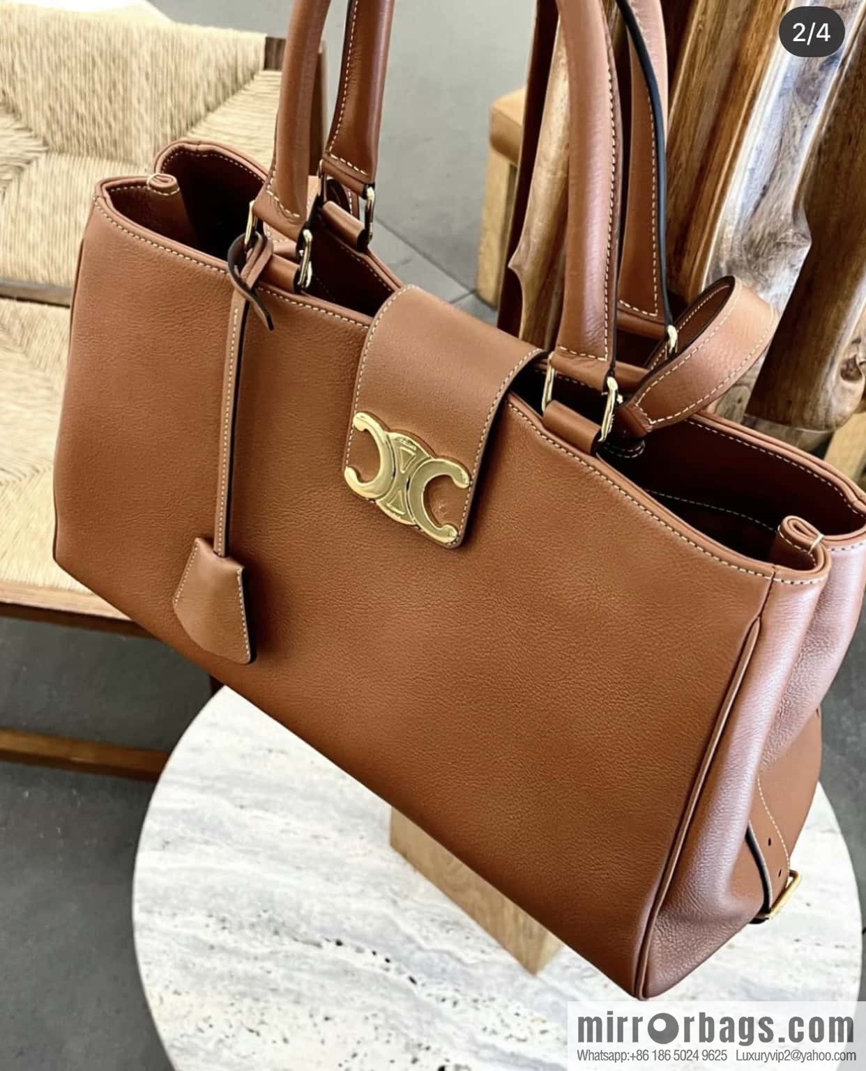 CELINE APPOLINE Medium soft cow leather (fabric) handbag 114963 brown
