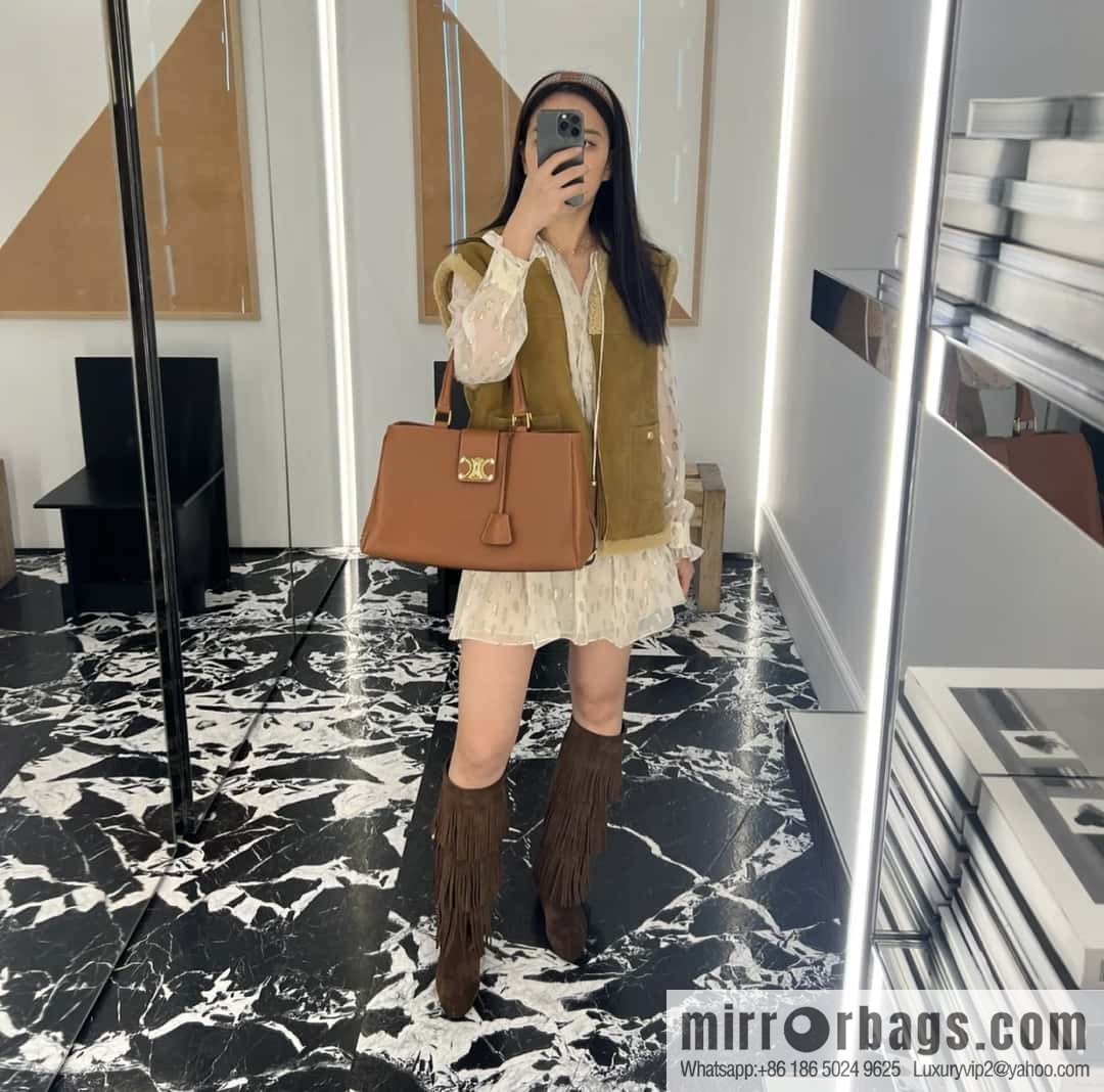 CELINE APPOLINE Medium soft cow leather (fabric) handbag 114963 brown