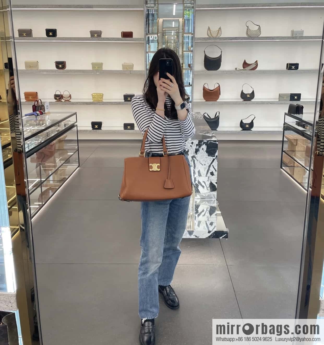 CELINE APPOLINE Medium soft cow leather (fabric) handbag 114963 brown
