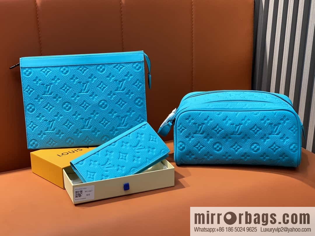 [Boutique‑grade] M11482 blue full leather embossed, toilet bag series, the new DOPP KIT Ms toilet bag of the season M44494