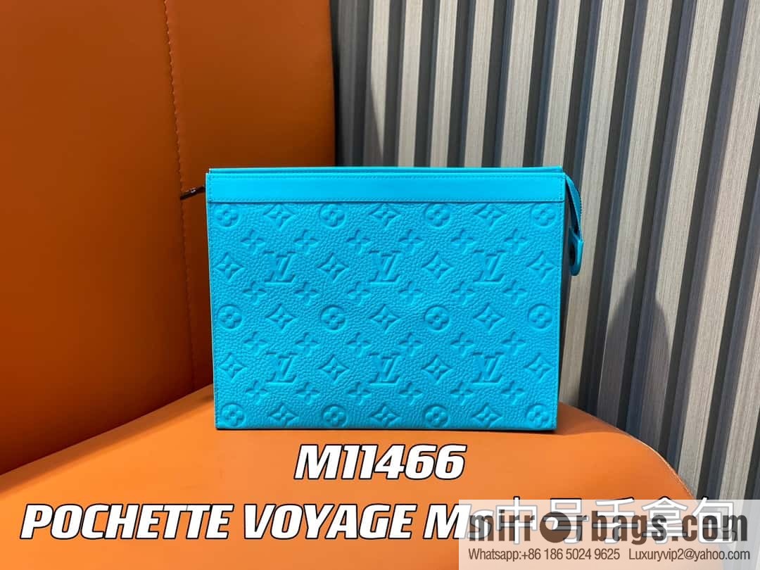 [Premium‑quality] M11466 blue full leather embossed, clutch bag series, the new POCHETTE VOYAGE Ms medium clutch bag of the season